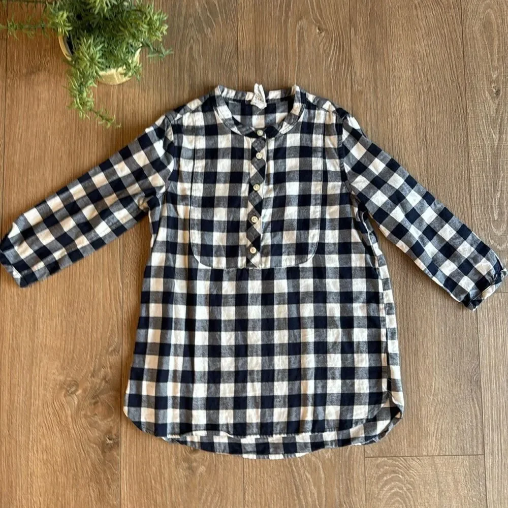 CREWCUTS 100% COTTON NAVY AND WHITE CHECKED TUNIC TOP SIZE 10